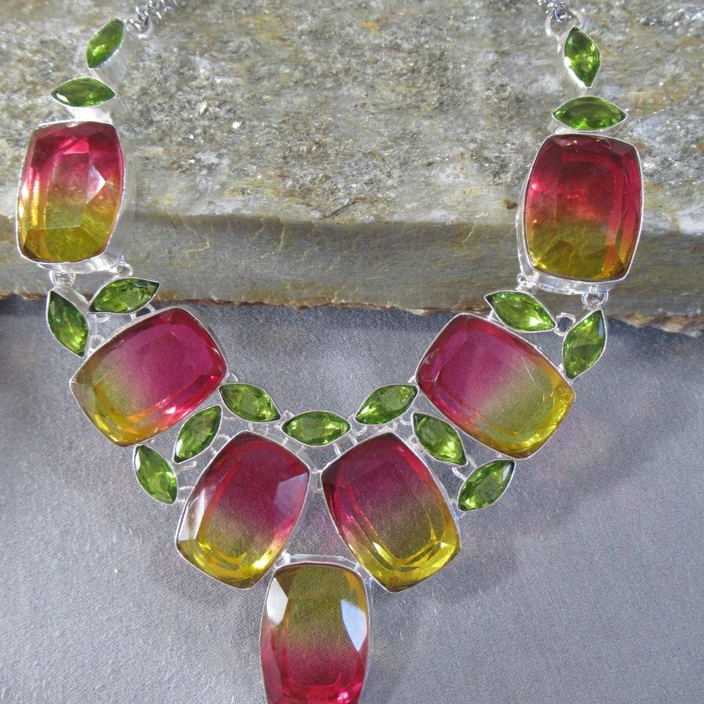 SUNRISE Peridot Tourmaline Necklace 18” Riviere - Picture 14 of 16